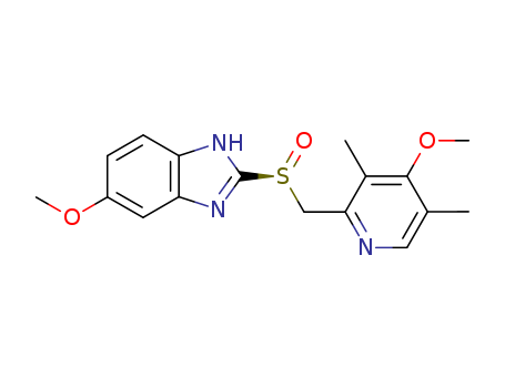 119141-88-7,Esomeprazole,1H-Benzimidazole,5-methoxy-2-[[(4-methoxy-3,5-dimethyl-2-pyridinyl)methyl]sulfinyl]-, (S)-;(-)-Omeprazole;(S)-(-)-Omeprazole;(S)-5-Methoxy-2-[[(4-methoxy-3,5-dimethyl-2-pyridinyl)methyl]sulfinyl]-1H-benzimidazole;(S)-Esomeprazole;(S)-Omeprazole;Escz;Esofag;IZRA 40;Nexiam;