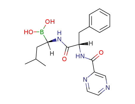 179324-69-7,Bortezomib,Pyz-Phe-boroLeu;Boronic acid, [(1(R)-3-methyl-1-[[(2S)-1-oxo-3-phenyl-2-[(pyrazinylcarbonyl)amino]propyl]amino]butyl]-;Boronic acid, [1-[[1-oxo-3-phenyl-2-[(2-pyrazinylcarbonyl) amino]propyl]amino]-3-methylbutyl]-, L-(S)-;[(1R)-3-methyl-1-[[(2S)-3-phenyl-2-(pyrazine-2-carbonylamino)propanoyl]amino]butyl]boronic acid;PS 341 (pharmaceutical);