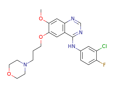 184475-35-2,Gefitinib,N-(3-chloro-4-fluoro-phenyl)-7-methoxy-6-(3-morpholin-4-ylpropoxy)quinazolin-4-amine;ZD1839;4-(3-Chloro-4-fluoroanilino)-7-methoxy-6-(3-morpholinopropoxy)quinazoline;Irressat;Gefitinib (JAN/USAN);4-Quinazolinamine, N-(3-chloro-4-fluorophenyl)-7-methoxy-6-(3-(4-morpholinyl)propoxy)-;ZD 1839;4-Quinazolinamine, N-(3-chloro-4-fluorophenyl)-7-methoxy-6-[3-(4-morpholinyl)propoxy]-;