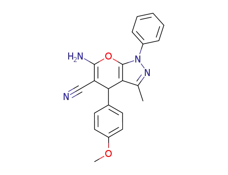 Molecular Structure of 53316-60-2 (6-amino-4-(4-methoxyphenyl)-3-methyl-1-phenyl-1,4-dihydropyrano[2,3-c]pyrazole-5-carbonitrile)