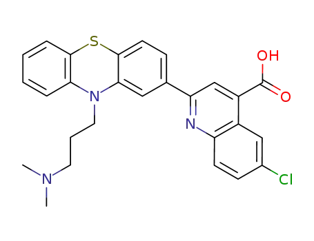Molecular Structure of 64323-68-8 (4-Quinolinecarboxylic acid,
6-chloro-2-[10-[3-(dimethylamino)propyl]-10H-phenothiazin-2-yl]-)