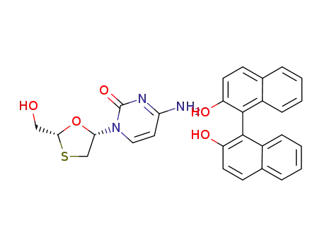 4-amino-1-[(2R,5S)-(2-hydroxymethyl)-1,3-oxathiolan-5-yl]-1,2-dihydropyrimidin-2-one (S)-BINOL co-crystal