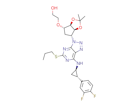 Molecular Structure of 274693-26-4 (2-[[(3aS,4R,6S,6aR)-4-[7-[[(1R,2S)-2-(3,4-Difluorophenyl)cyclopropyl]amino]-5-(propylthio)-3H-[1,2,3]triazolo[4,5-d]pyrimidin-3-yl]-2,2-dimethyl-tetrahydro-3aH-cyclopenta[d][1,3]dioxol-6-yl]oxy]ethanol)
