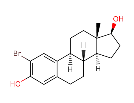 Molecular Structure of 15833-07-5 (2-BROMOESTRADIOL,(13S,17S)-2-BROMO-13-METHYL-7,8,9,11,12,13,14,15,16,17-DECAHYDRO-6H-CYCLOPENTA[A]PHENANTHRENE-3,17-DIOL)