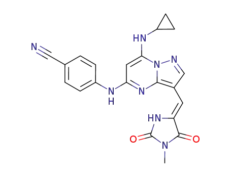 (Z)-4-(7-(cyclopropylamino)-3-((1-methyl-2,5-dioxoimidazolidin-4-ylidene)methyl)pyrazolo[1,5-a]pyrimidin-5-ylamino)benzonitrile