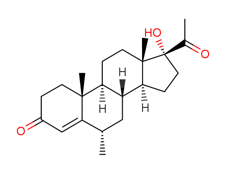 520-85-4,MEDROXYPROGESTERONE,Pregn-4-ene-3,20-dione,17-hydroxy-6a-methyl-(7CI,8CI); Progesterone, 17-hydroxy-6a-methyl- (6CI); 17-Hydroxy-6a-methylpregn-4-ene-3,20-dione;17-Hydroxy-6a-methylprogesterone;17a-Hydroxy-6a-methylprogesterone; 6a-Methyl-17-hydroxyprogesterone; 6a-Methyl-17R-hydroxyprogesterone;6a-Methyl-17a-hydroxypregn-4-ene-3,20-dione; 6a-Methyl-17a-hydroxyprogesterone; 6a-Methyl-4-pregnen-17a-ol-3,20-dione;Medoxyprogesterone; Medroxyprogesteron; Medroxyprogesterone; NSC 27408; U 8840