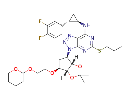 N-((1R,2S)-2-(3,4-difluorophenyl)cyclopropyl)-3-((3aS,4R,6S,6aR)-2,2-dimethyl-6-(2-((tetrahydro-2H-pyran-2-yl)oxy)ethoxy)tetrahydro-3aH-cyclopenta[d][1,3]dioxol-4-yl)-5-(propylthio)-3H-[1,2,3]triazol[4,5-d]pyrimidin-7-amine