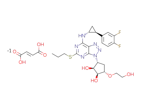 (1S,2S,3R,5S)-3-[7-{[(1R,2S)-2-(3,4-difluorophenyl)cyclopropyl]amino}-5-(propylthio)-3H-[1,2,3]-triazolo[4,5-d]pyrimidin-3-yl]-5-(2-hydroxyethoxyl)cyclopentane-1,2-diol fumarate