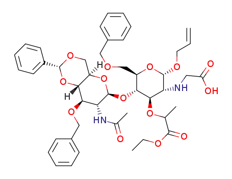 1-allyl-2-glycolylamino-6-O-benzyl-4-O-(3’-O-benzyl-4’,6’-O-benzylidene-2’-deoxy-2’-ethylamino-β-D-glucopyranosyl)-2-deoxy-3-O-[(R)-1-(ethoxycarbonyl)ethyl]-α-D-glucopyranoside