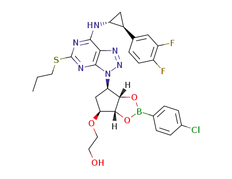 2-(((3aS,4S,6R,6aS)-2-(4-chlorophenyl)-6-(7-((2-(3,4-difluorophenyl)cyclopropyl)amino)-5-(propylthio)-3H-[1,2,3]triazolo[4,5-d]pyrimidin-3-yl)tetrahydro-4H-cyclopenta[d][1,3,2]dioxaborol-4-yl)oxy)ethan-1-ol