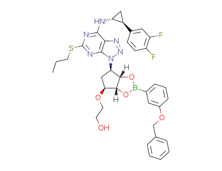 2-(((3aS,4S,6R,6aS)-2-(3-(benzyloxy)phenyl)-6-(7-((2-(3,4-difluorophenyl)cyclopropyl)amino)-5-(propylthio)-3H-[1,2,3]triazolo[4,5-d]pyrimidin-3-yl)tetrahydro-4H-cyclopenta[d][1,3,2]dioxaborol-4-yl)oxy)ethan-1-ol