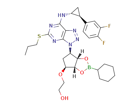 2-(((3aS,4S,6R,6aS)-2-cyclohexyl-6-(7-((2-(3,4-difluorophenyl)cyclopropyl)amino)-5-(propylthio)-3H-[1,2,3]triazolo[4,5-d]pyrimidin-3-yl)tetrahydro-4H-cyclopenta[d][1,3,2]dioxaborol-4-yl)oxy)ethan-1-ol