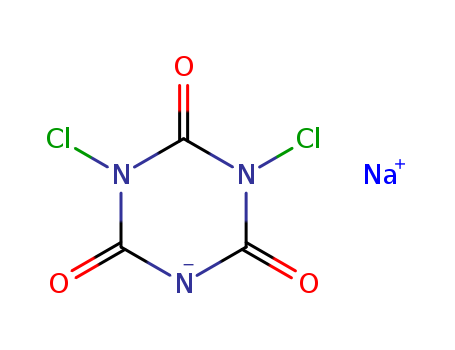 2893-78-9,Sodium dichloroisocyanurate,Hi-Lite 60G;CDB 63;Oniachlor 60;ACL 56;Actisan;ACL 60;Clearon;Clearon CDB;Dikonit;Hi-Lite G 60GW;1,3-dichloro-1,3,5-triazinane-2,4,6-trione;Clearon CDB 56;Prisept;Fi Clor Clearon;1,3,5-Triazine-2,4,6(1H,3H,5H)-trione,1,3- dichloro-,sodium salt;Oxidan DCN/WSG;Crente;Surchlor GR 60;CDB Clearon;Neochlor 60P;Basolan DC;SDIC (Sodium Dichloroisocyanurate);DCCNa;Sodium Dichloroisocyanu rate(DCCNa);troclosene sodium;Dichloroisocyanuric acid sodium salt;SDIC;Sodium dichloro-s-triazinetrione;Sodium Dichloro iso cyanurate;water purification tablets;Sodium  Dichloroisocyanurate ( SDIC );Dichloroisocyanuric Acid;
