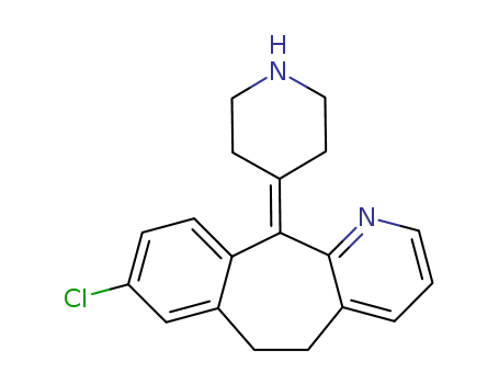 100643-71-8,Desloratadine,Neoclarityn;Opulis;Sch 34117;5H-Benzo[5,6]cyclohepta[1,2-b]pyridine,8-chloro-6,11-dihydro-11-(4-piperidinylidene)-;8-Chloro-11-(4-piperidylidene)-6,11-dihydro-5H-benzo[5,6]cyclohepta[1,2-b]pyridine;Aerius;Allex;Azomyr;Clarinex;Descarboethoxyloratadine;NSC675447;8-Chloro-6,11-dihydro-11-(4-piperdinylidene)-5H-benzo[5,6]cyclohepta[1,2-b]pyridine;