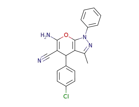 Molecular Structure of 76973-35-8 (6-AMINO-4-(4-CHLORO-PHENYL)-3-METHYL-1-PHENYL-1,4-DIHYDRO-PYRANO[2,3-C]PYRAZOLE-5-CARBONITRILE)