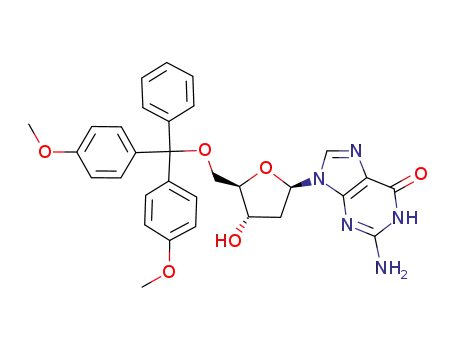 Molecular Structure of 81144-43-6 (5'-O-(4,4'-DIMETHOXYTRITYL)-2'-*DEOXYGUA NOSINE)