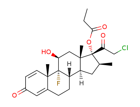 25122-46-7,Clobetasol propionate,Pregna-1,4-diene-3,20-dione,21-chloro-9-fluoro-11b,17-dihydroxy-16b-methyl-,17-propionate (8CI);21-Chloro-21-deoxybetamethasone 17-propionate;CCl 4725;CGP 9555;Clobederm;Clobesol;Clobetasol 17-propionate;Clobex;Dermoval;Dermovate;Dermoxinale;GR 2/925;Karison;Olux;Skin Cap;Temovate;Pregna-1,4-diene-3,20-dione,21-chloro-9-fluoro-11-hydroxy-16-methyl-17-(1-oxopropoxy)-, (11b,16b)-;
