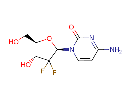 95058-81-4,Gemcitabine,4-amino-1-[(2R,4R,5R)-3,3-difluoro-4-hydroxy-5-(hydroxymethyl)oxolan-2-yl]pyrimidin-2-one;Cytidine, 2-deoxy-2,2-difluoro-2-Deoxy-.beta.-D-2,2-difluorocytidine;Gemcitabine [USAN:BAN:INN];DDFC;LY 188011;LY188011 hydrochloride;Cytosine, 1-(2-deoxy-2,2-difluoro-beta-D-erythro-pentofuranosyl)-;Gemcitabine hydrochloride [USAN];LY188011;2-Deoxy-2,2-difluorocytidine monohydrochloride;Gemzar;2(1H)-Pyrimidinone, 4-amino-1-(2-deoxy-2,2-difluoro-D-erythro-pentofuranosyl)-;2'-Deoxy-2',2'-Difluorocytidine;2',2'-Difluorodeoxycytidine(Gemcitabine base);Cytidine, 2'-deoxy-2',2'-difluoro-;