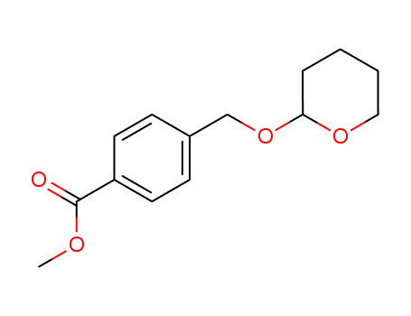 Molecular Structure of 104292-97-9 (Benzoic acid, 4-[[(tetrahydro-2H-pyran-2-yl)oxy]methyl]-, methyl ester)