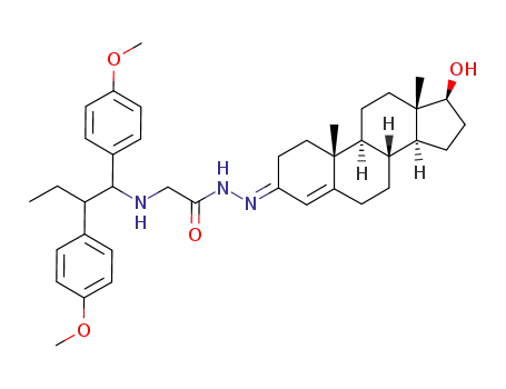 Molecular Structure of 77579-63-6 (2-[1,2-bis(4-methoxyphenyl)butylamino]-N-[[(8R,9S,10R,13S,14S,17S)-17-hydroxy-10,13-dimethyl-1,2,6,7,8,9,11,12,14,15,16,17-dodecahydrocyclopenta[a]phenanthren-3-ylidene]amino]acetamide)
