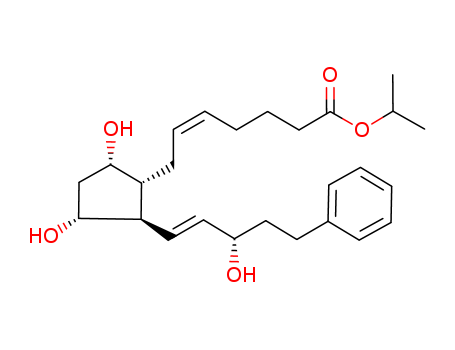 130209-76-6,17-PHENYL TRINOR PGF2ALPHA-IPR,5-Heptenoicacid, 7-[(1R,2R,3R,5S)-3,5-dihydroxy-2-[(1E,3S)-3-hydroxy-5-phenyl-1-pentenyl]cyclopentyl]-,1-methylethyl ester, (5Z)- (9CI); 5-Heptenoic acid,7-[3,5-dihydroxy-2-(3-hydroxy-5-phenyl-1-pentenyl)cyclopentyl]-, 1-methylethylester, [1R-[1a(Z),2b(1E,3S*),3a,5a]]-; 17-Phenyl-18,19,20-trinor-PGF2a-1-isopropyl ester; PhDH 100A