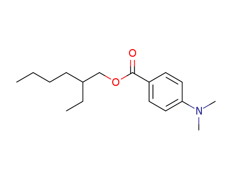 21245-02-3,2-Ethylhexyl 4-dimethylaminobenzoate,Benzoicacid, p-(dimethylamino)-, 2-ethylhexyl ester (8CI);2-Ethylhexyl4-(N,N-dimethylamino)benzoate;2-Ethylhexyl N,N-dimethyl-p-aminobenzoate;2-Ethylhexyl p-(dimethylamino)benzoate;4-(Dimethylamino)benzoic acid 2-ethylhexyl ester;Arlatone UVB;EHDAB;EsacureEHA;Escalol 507;Eusolex 6007;Octyl dimethyl PABA;QuantacureEHA;2-Ethylhexyl 4-dimethylaminobenzoate;