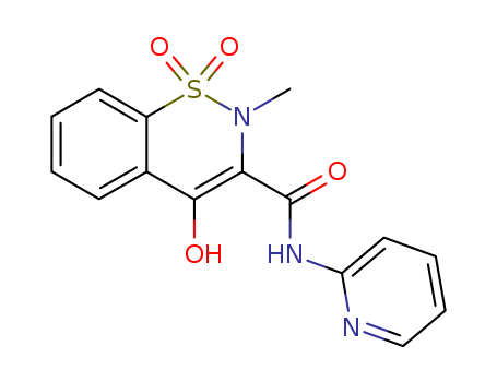36322-90-4,Piroxicam,(4-Hydroxy-2-methyl-1,1-dioxobenzo[e]1,2-thiazin-3-yl)-N-(2-pyridyl)carboxamide;Prestwick_573;Piroxicam (JP14/USP);CP 16171;Feldene;Roxicam;4-Hydroxy-2-methyl-N-2-pyridinyl-2H-1,2-benzothiazine-3-carboxamide, 1,1-dioxide;Piroxicam [USAN:BAN:INN:JAN];2H-1,2-Benzothiazine-3-carboxamide, 4-hydroxy-2-methyl-N-2-pyridinyl-, 1,1-dioxide;Piroftal;Pyroxycam;BAXO;Feldene (TN);Piroxicamum [INN-Latin];4-Hydroxy-2-methyl-N-2-pyridyl-2H-1,2-benzothiazine-3-carboxamide 1,1-dioxide;4-Hydroxy-2-methyl-N-(2-pyridyl)-2H-1,2-benzothiazin-3-caboxyamid-1,1-dioxid [German];