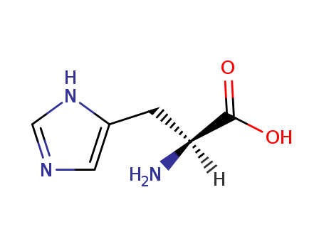 71-00-1,Histidine,(S)-alpha-amino-1H-Imidazole-4-propanoic acid;Histidinum [INN-Latin];alpha-Amino-4(or 5)-imidazolepropionic acid;(L)-Histidine;1H-Imidazole-4-alanine, (S)-;4-(2-Amino-2-carboxyethyl)imidazole;(S)-4-(2-Amino-2-carboxyethyl)imidazole;(2S)-2-azaniumyl-3-(3H-imidazol-4-yl)propanoate;Histidine (VAN);L-Alanine, 3-(1H-imidazol-4-yl)-;Glyoxaline-5-alanine;S-Histidine;alpha-amino-4-imidazoleproprionic acid;Histidine (USP);Istidina;L-Histidine (JAN);(S)-2-Amino-3-(4-imidazolyl)propionsaeure;L-Histidine Base;L-2-Amino-3-(4-imidazolyl)propionic acid;L-His-OH;L-Histidine;HIS;(S)-alpha-Amino-1H-imidazole-4-propionic acid;