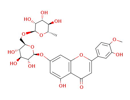 520-27-4,Diosmin,4H-1-Benzopyran-4-one, 7-((6-O-(6-deoxy-.alpha.-L-mannopyranosyl)-.beta.- D-glucopyranosyl)oxy)-5-hydroxy-2-(3-hydroxy-4-methoxyphenyl)-;5-hydroxy-2-(3-hydroxy-4-methoxy-phenyl)-7-[(2S,3R,4S,5R,6R)-3,4,5-trihydroxy-6-[[(2R,3R,4R,5S,6S)-3,4,5-trihydroxy-6-methyl-oxan-2-yl]oxymethyl]oxan-2-yl]oxy-chromen-4-one;4H-1-Benzopyran-4-one,7-[[6-O-(6-deoxy- R-L-mannopyranosyl)-a-D-glucopyranosyl]- oxy]-5-hydroxy-2-(3-hydroxy-4-methoxyphenyl)-;Diosmetin 7-O-rutinoside;4H-1-Benzopyran-4-one, 7-((6-O-(6-deoxy-alpha-L-mannopyranosyl)-beta-D-glucopyranosyl)oxy)-5-hydroxy-2-(3-hydroxy-4-methoxyphenyl)-;Diosmine [INN-French];Diosminum [INN-Latin];Diosmine;Venosmine;Diosmin Inn;