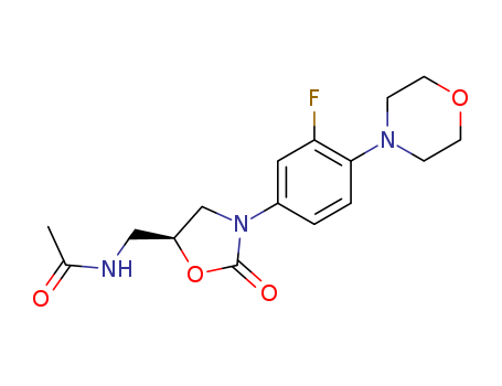 165800-03-3,Linezolid,Acetamide,N-[[3-[3-fluoro-4-(4-morpholinyl)phenyl]-2-oxo-5-oxazolidinyl]methyl]-, (S)-;(S)-Linezolid;Linospan;Linox;N-[[(5S)-3-[3-Fluoro-4-(4-morpholinyl)phenyl]-2-oxo-5-oxazolidinyl]methyl]acetamide;PNU 100766;U 100766;Zyvox;