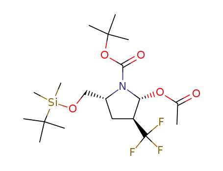Molecular Structure of 496848-33-0 (1-Pyrrolidinecarboxylic acid,
2-(acetyloxy)-5-[[[(1,1-dimethylethyl)dimethylsilyl]oxy]methyl]-3-(trifluoro
methyl)-, 1,1-dimethylethyl ester, (2R,3S,5R)-)