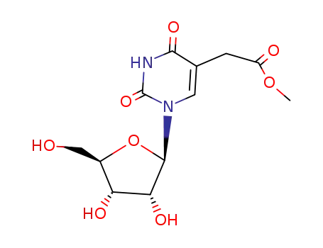 Molecular Structure of 29428-50-0 (5-Pyrimidineacetic acid, 1,2,3,4-tetrahydro-2,4-dioxo-1-beta-D-ribofur anosyl-, methyl ester)