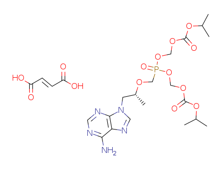 202138-50-9,Tenofovir disoproxil fumarate,TDF;PMPA prodrug;Tenofovir Disoproxil Fumarate [USAN];9-((R)-2-((Bis(((isopropoxycarbonyl)oxy)methoxy)phosphinyl)methoxy)propyl)adenine, fumarate;201341-05-1;Bis(NeopentylOC)PMPA;Viread;GS 4331-05 (*1:1 Fumarate salt*);Viread (*1:1 Fumarate salt*);Truvada;Tenofovir DF;[[(2R)-1-(6-aminopurin-9-yl)propan-2-yl]oxymethyl-(propan-2-yloxycarbonyloxymethoxy)phosphoryl]oxymethyl propan-2-yl carbonate;