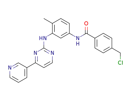 Molecular Structure of 404844-11-7 (4-Chloromethyl-N-[4-methyl-3-[[4-(pyridin-3-yl)pyrimidin-2-yl]amino]phenyl]benzamide)