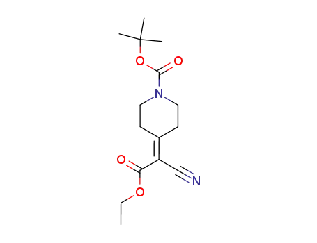 Molecular Structure of 193537-11-0 (1-PIPERIDINECARBOXYLIC ACID, 4-(1-CYANO-2-ETHOXY-2-OXOETHYLIDENE)-, 1,1-DIMETHYLETHYL ESTER)