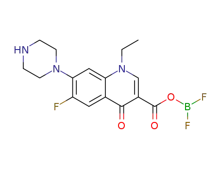 Molecular Structure of 94498-83-6 (4(1H)-Quinolinone,
3-[[(difluoroboryl)oxy]carbonyl]-1-ethyl-6-fluoro-7-(1-piperazinyl)-)