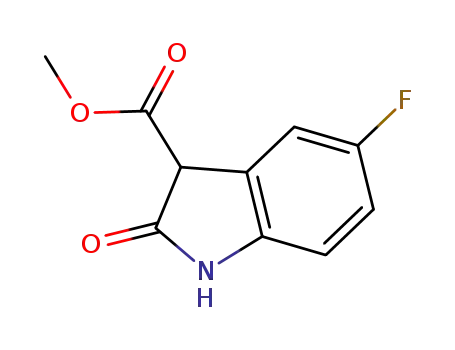 Molecular Structure of 389571-36-2 (1H-Indole-3-carboxylic acid, 5-fluoro-2,3-dihydro-2-oxo-, methyl ester)