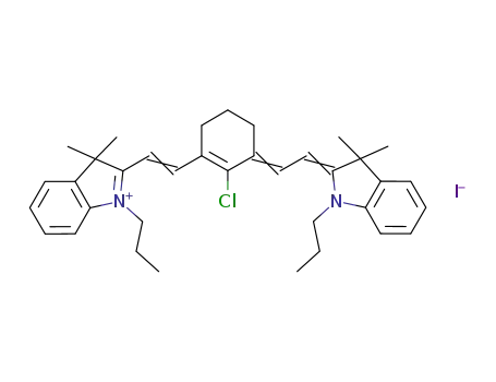 Molecular Structure of 207399-07-3 (2-[2-[2-CHLORO-3-[(1,3-DIHYDRO-3,3-DIMETHYL-1-PROPYL-2H-INDOL-2-YLIDENE)ETHYLIDENE]-1-CYCLOHEXEN-1-YL]ETHENYL]-3,3-DIMETHYL-1-PROPYLINDOLIUM IODIDE)