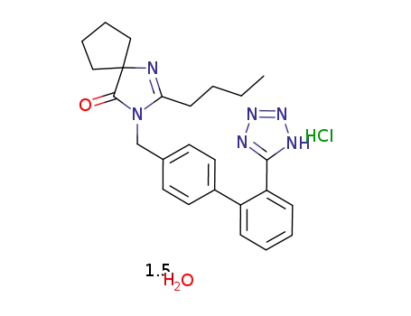 2-n-butyl-4-spirocyclopentane-1-[(2'-(tetrazol-5-yl)biphenyl-4-yl)methyl]-2-imidazolin-5-one hydrochloride sesquihydrate