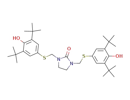 Molecular Structure of 94343-98-3 (2-Imidazolidinone,
1,3-bis[[[3,5-bis(1,1-dimethylethyl)-4-hydroxyphenyl]thio]methyl]-)