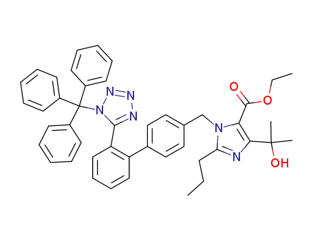 Molecular Structure of 144690-33-5 (1H-IMidazole-5-carboxylic acid, 4-(1-hydroxy-1-Methylethyl)-2-propyl-1-[[2'-[1-(triphenylMethyl)-1H-tetrazol-5-yl][1,1'-biphenyl]-4-yl]Methyl]-, ethyl ester)