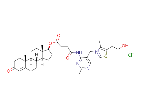 3-{4-[3-(10,13-dimethyl-3-oxo-2,3,6,7,8,9,10,11,12,13,14,15,16,17-tetradecahydro-1H-cyclopenta[a]phenanthren-17-yloxycarbonyl)propionylamino]-2-methyl-pyrimidin-5-ylmethyl}-5-(2-hydroxyethyl)-4-methylthiazol-3-ium chloride
