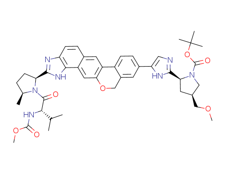 1378391-45-7,Velpatasvir intermediate,tert-butyl (2S,4S)-2-[5-(2-{(2S,5S)-1-[N-(methoxycarbonyl)-L-valyl]-5-methylpyrrolidin-2-yl}-1,11-dihydroisochromeno[4′,3′:6,7]naphtho[1,2-d]imidazol-9-yl)-1H-imidazol-2-yl]-4-(methoxymethyl)pyrrolidine-1-carboxylate;Tert-Butyl(2S,4S)-2-(4-(2-((2S,5S)-1-((methoxycarbonyl);(2S,4S)-2-[5-[1,11-Dihydro-2-[(2S,5S)-1-[(2S)-2-[(methoxycarbonyl)amino]-3-methyl-1-oxobutyl]-5-methyl-2-pyrrolidinyl][2]benzopyrano[4',3':6,7]naphth[1,2-d]imidazol-9-yl]-1H-imidazol-2-yl]-4-(methoxymethyl)-1-pyrrolidinecarboxylic acid 1,1-dimethylethyl e;tert-butyl (2S,4S)-2-[5-(2-{(2S,5S)-1-[N-(methoxycarbonyl)-L-valyl]-5-methylpyrrolidin-2-yl}-1,11-dihydroisochromeno[4′,3′:6,7]naphtho[1,2-d]imidazol-9-yl)-1H-imidazol-2-yl]-4-(methoxymethyl)pyrrolidine-1-carboxylate (N-2 step);intermediate for Velpatasvir;(2S,4S)-2-[5-[1,11-Dihydro-2-[(2S,5S)-1-[(2S)-2-[(methoxycarbonyl)amino]-3-methyl-1-oxobutyl]-5-methyl-2-pyrrolidinyl][2]benzopyrano[4',3':6,7]naphth[1,2-d]imidazol-9-yl]-1H-imidazol-2-yl]-4-(methoxym;(2S,4S)-TERT-BUTYL 2-(5-(2-((2S,5S)-1-((S)-2-((METHOXYCARBONYL)AMINO)-3-METHYLBUTANOYL)-5-METHYLPYRROLIDIN-2-YL)-1,11-DIHYDROISOCHROMENO[4',3':6,7]NAPHTHO[1,2-D]IMIDAZOL-9-YL)-1H-IMIDAZOL-2-YL)-4-(METHOXYMETHYL)PYRROLIDINE-1-CARBOXYLATE;(2S,4S)-2-[5-[1,11-Dihydro-2-[(2S,5S)-1-[(2S)-2-[(methoxycarbonyl)amino]-3-methyl-1-oxobutyl]-5-methyl-2-pyrrolidinyl][2]benzopyrano[4
