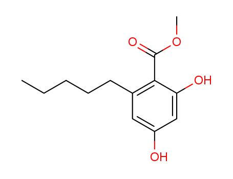 58016-28-7,methyl 2,4-dihydroxy-6-pentylbenzoate,BEN570;Methyl olivetolate;methyl 2,6-dihydroxy-6-pentylbenzoate;methyl 6-n-pentyl-2,4-dihydroxybenzoate;methyl olivetocarboxylate;Benzoic acid,2,4-dihydroxy-6-pentyl-,methyl ester;2,4-Dihydroxy-6-pentyl-benzoesaeure-methylester;2,4-dihydroxy-6-pentyl-benzoic acid methyl ester;