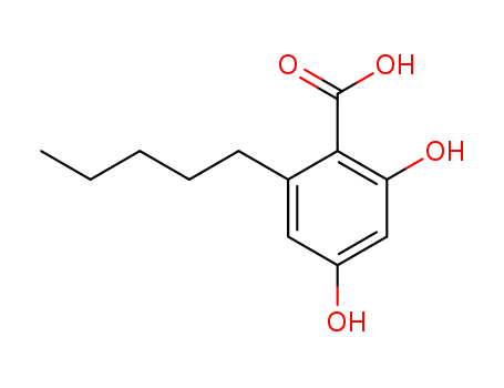 491-72-5,olivetolic acid,2,4-dihydroxy-6-pentyl-benzoic acid;Olivetolic acid;olivetolcarboxylic acid;Olivetolcarbonsaeure;2,4-dihydroxy-6-pentylbenzoate;2,4-Dihydroxy-6-pentyl-benzoesaeure;Allazetolcarboxylic acid;Olivetolate;benzoic acid,2,4-dihydroxy-6-pentyl;Benzoic acid, 2,4-dihydroxy-6-pentyl-;2,4-dihydroxy-6-pentylbenzoic acid;