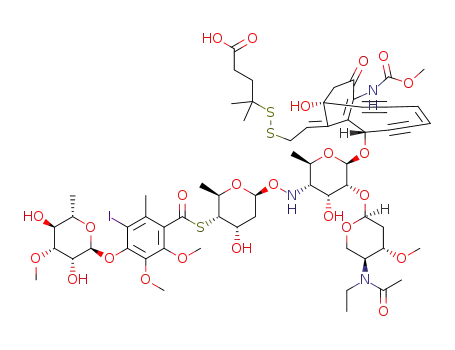 4-(((E)-2-((1R,8S,Z)-8-(((2R,3R,4R,5S,6R)-5-((((2S,4S,5S,6R)-5-((4-(((2S,3R,4R,5S,6S)-3,5-dihydroxy-4-methoxy-6-methyltetrahydro-2H-pyran-2-yl)oxy)-3-iodo-5,6-dimethoxy-2-methylbenzoyl)thio)-4-hydroxy-6-methyltetrahydro-2H-pyran-2-yl)oxy)amino)-3-(((2S,4S,5S)-5-(N-ethylacetamido)-4-methoxytetrahydro-2H-pyran-2-yl)oxy)-4-hydroxy-6-methyltetrahydro-2H-pyran-2-yl)oxy)-1-hydroxy-10-((methoxycarbonyl)amino)-11-oxobicyclo[7.3.1]trideca-4,9-dien-2,6-diyn-13-ylidene)ethyl)disulfanyl)-4-methylpentanoic acid