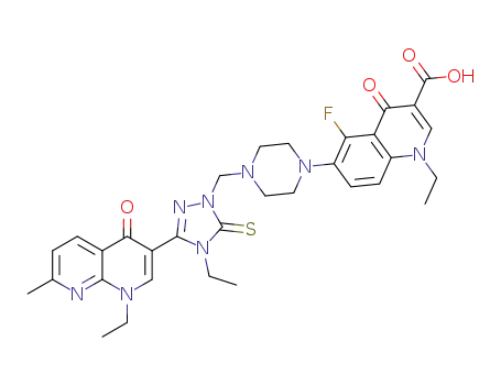 1-ethyl-6-(4-{[4-ethyl-3-(1-ethyl-7-methyl-4-oxo-1,4-dihydro-1,8-naphthyridin-3-yl)-5-thioxo-4,5-dihydro-1H-1,2,4-triazol-1-yl]methyl}piperazin-1-yl)-5-fluoro-4-oxo-1,4-dihydroquinoline-3-carboxylic acid