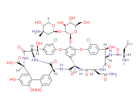 1404-90-6,Vancomycin,22H-8,11:18,21-Dietheno-23,36-(iminomethano)-13,16:31,35-dimetheno-1H,16H-[1,6,9]oxadiazacyclohexadecino[4,5-m][10,2,16]benzoxadiazacyclotetracosine-26-carboxylicacid, 3-(2-amino-2-oxoethyl)-44-[[2-O-(3-amino-2,3,6-trideoxy-3-C-methyl-a-L-lyxo-hexopyranosyl)-b-D-glucopyranosyl]oxy]-10,19-dichloro-2,3,4,5,6,7,23,24,25,26,36,37,38,38a-tetradecahydro-7,22,28,30,32-pentahydroxy-6-[[4-methyl-2-(methylamino)-1-oxopentyl]amino]-2,5,24,38,39-pentaoxo-,[3S-[3R*,6S*(S*),7S*,22S*,23R*,26R*,36S*,38aS*]]-;Diatracin;Vancocin;VancocinCP;Vancocine;Vancoled;Vancoplus;