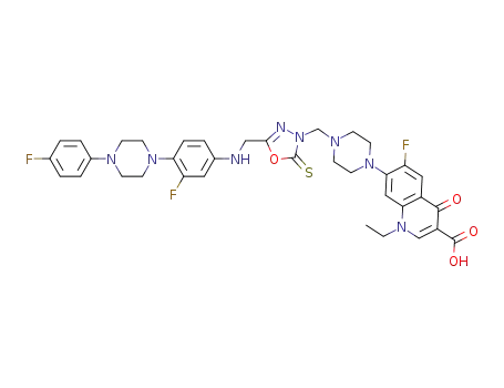 1-ethyl-6-fluoro-7-(4-{[5-[({3-fluoro-4-[4-(4-fluorophenyl)piperazin-1-yl]phenyl}amino)methyl]-2-thioxo-1,3,4-oxadiazol-3(2H)-yl]methyl}piperazin-1-yl)-4-oxo-1,4-dihydroquinoline-3-carboxylic acid