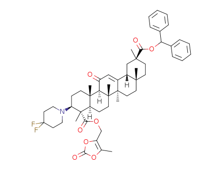 2-benzhydryl 9-(5-methyl-2-oxo-2H-1,3-dioxol-4-yl)methyl (2S,4aS,6aS,6bR,8aR,9S,10S,12aS,12bR,14bR)-10-(4,4-difluoropiperidin-1-yl)-2,4a,6a,6b,9,12a-hexamethyl-13-oxo-1,2,3,4,4a,5,6,6a,6b,7,8,8a,9,10,11,12,12a,12b,13,14b-icosahydropicene-2,9-dicarboxylate